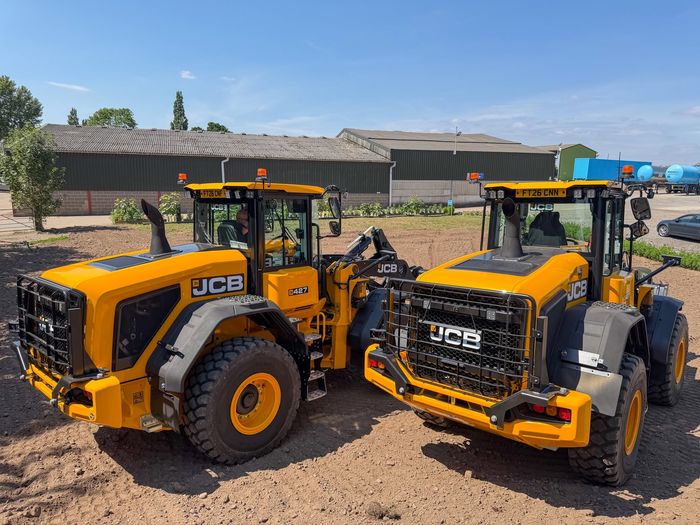 Two JCB loading shovels in the Wrights of Twycross yard